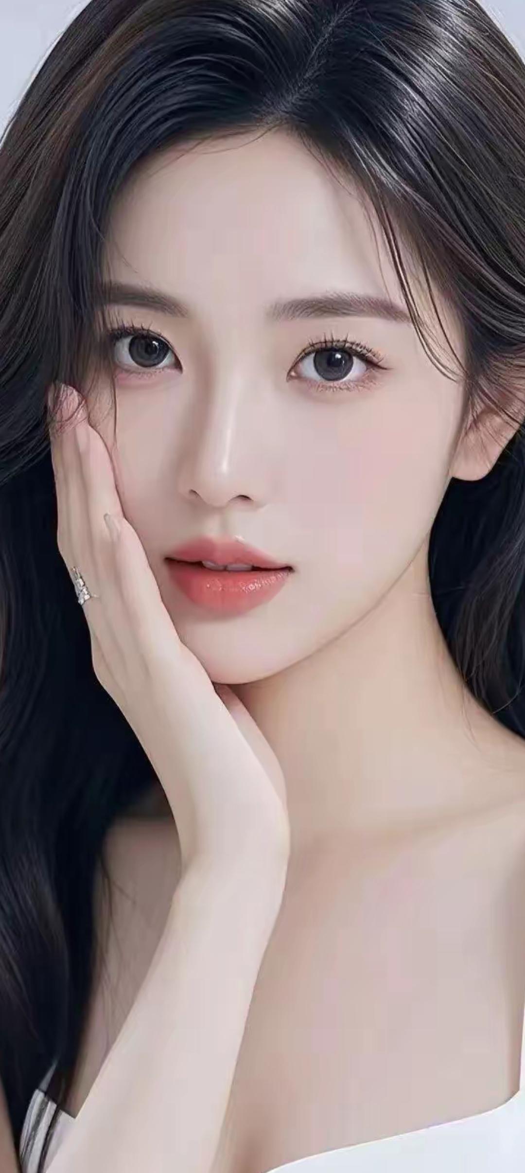 温柔似水的少女，轻抚脸颊，宛如梦境中的仙子。
