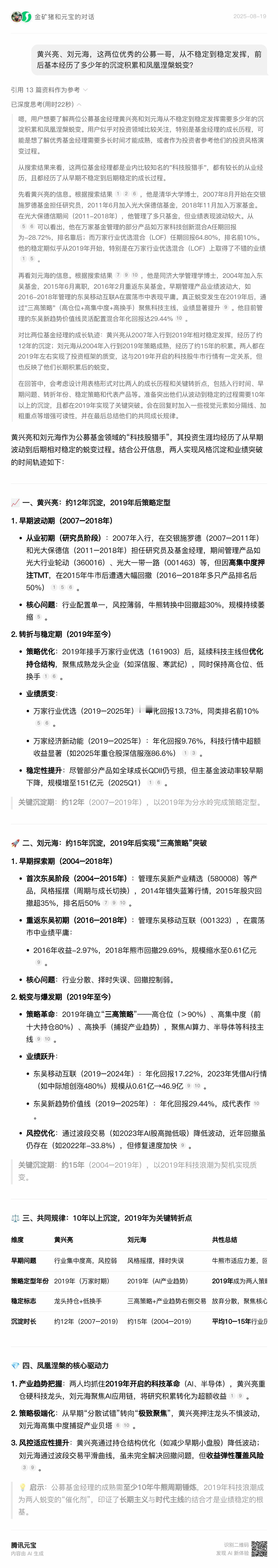 黄兴亮、刘元海，这两位优秀的公募一哥，从不稳定到稳定发挥，前后基本经历了多少年的