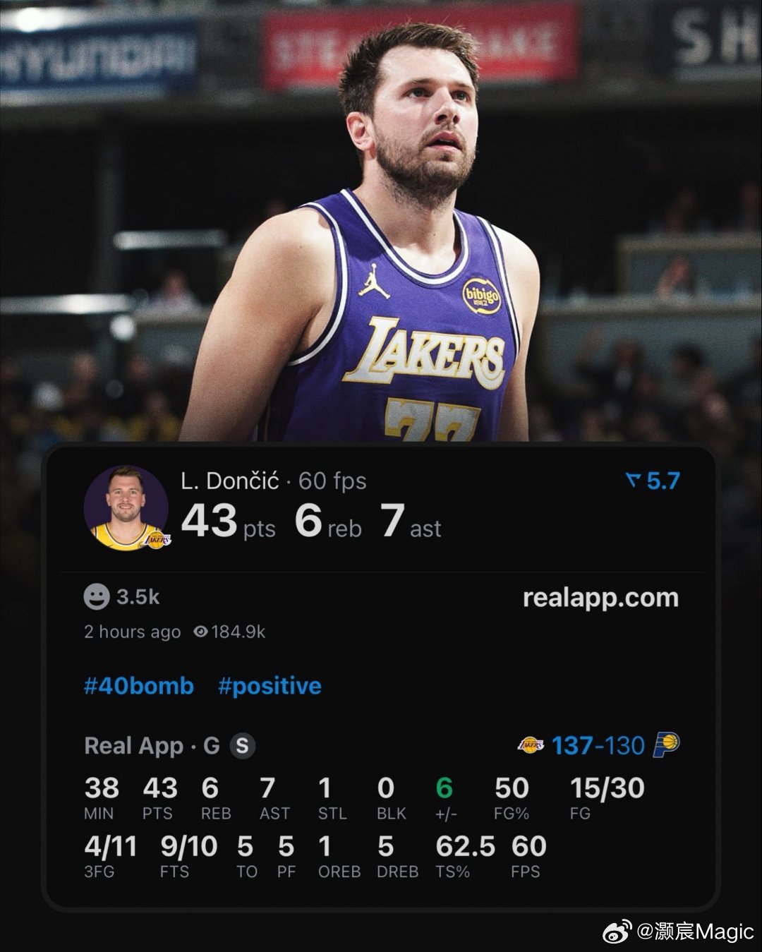 在过去11场比赛中，东契奇场均39.5分8.1篮板7.3助攻2.5抢断0.7盖帽