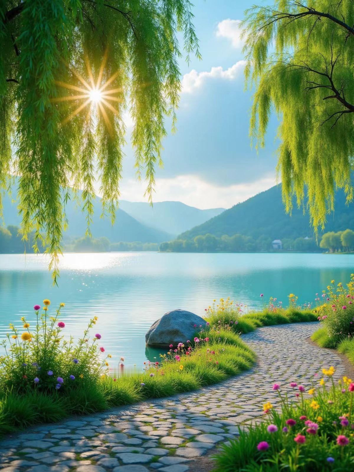 春深深几许，花落翠绿知。花落无言，流水归心。推窗花香扑面来，浓妆淡抹总相宜。
