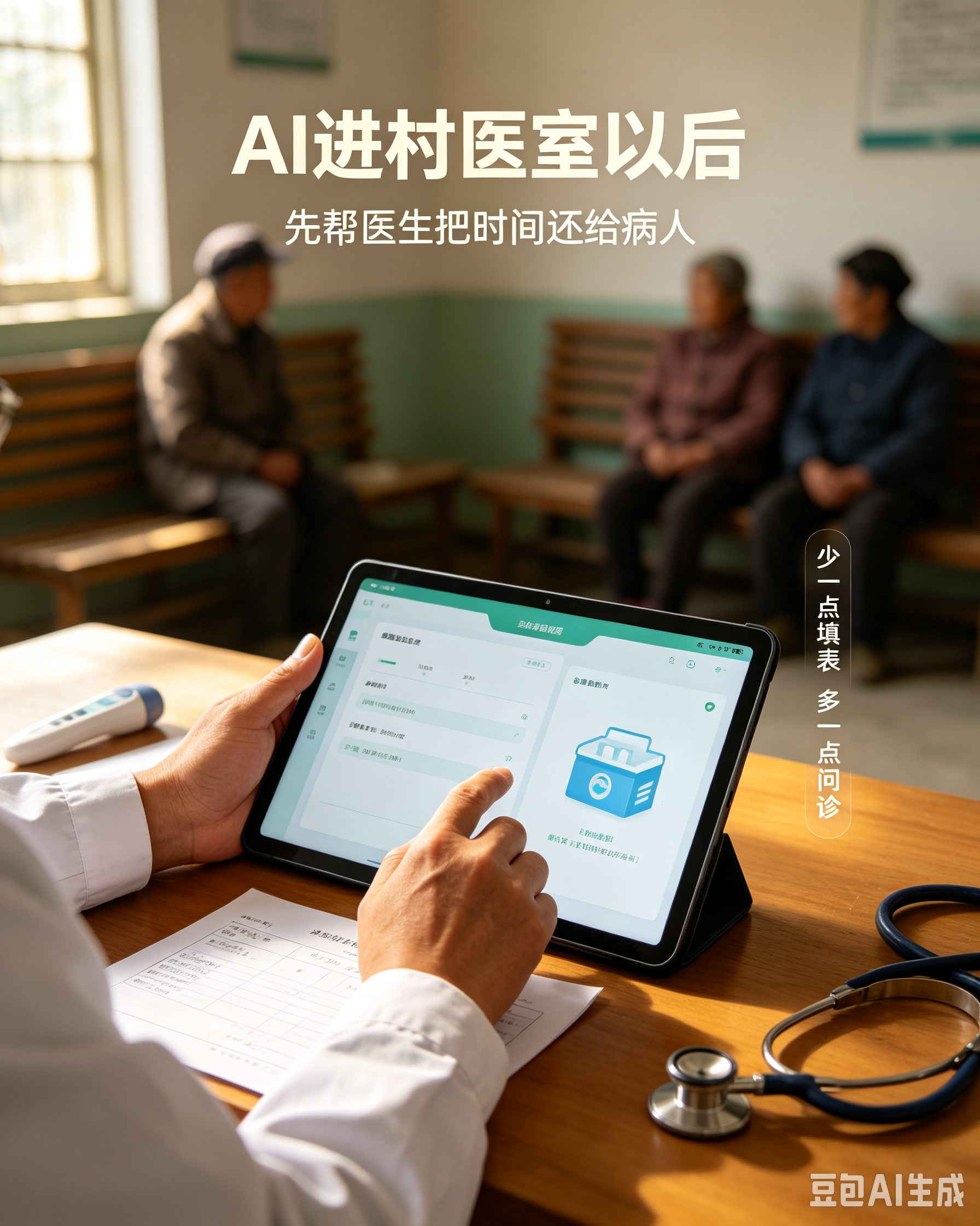 当村医用上AI会发生什么不是机器人代替医生看病，而是先把医生从重复记录、填表、查