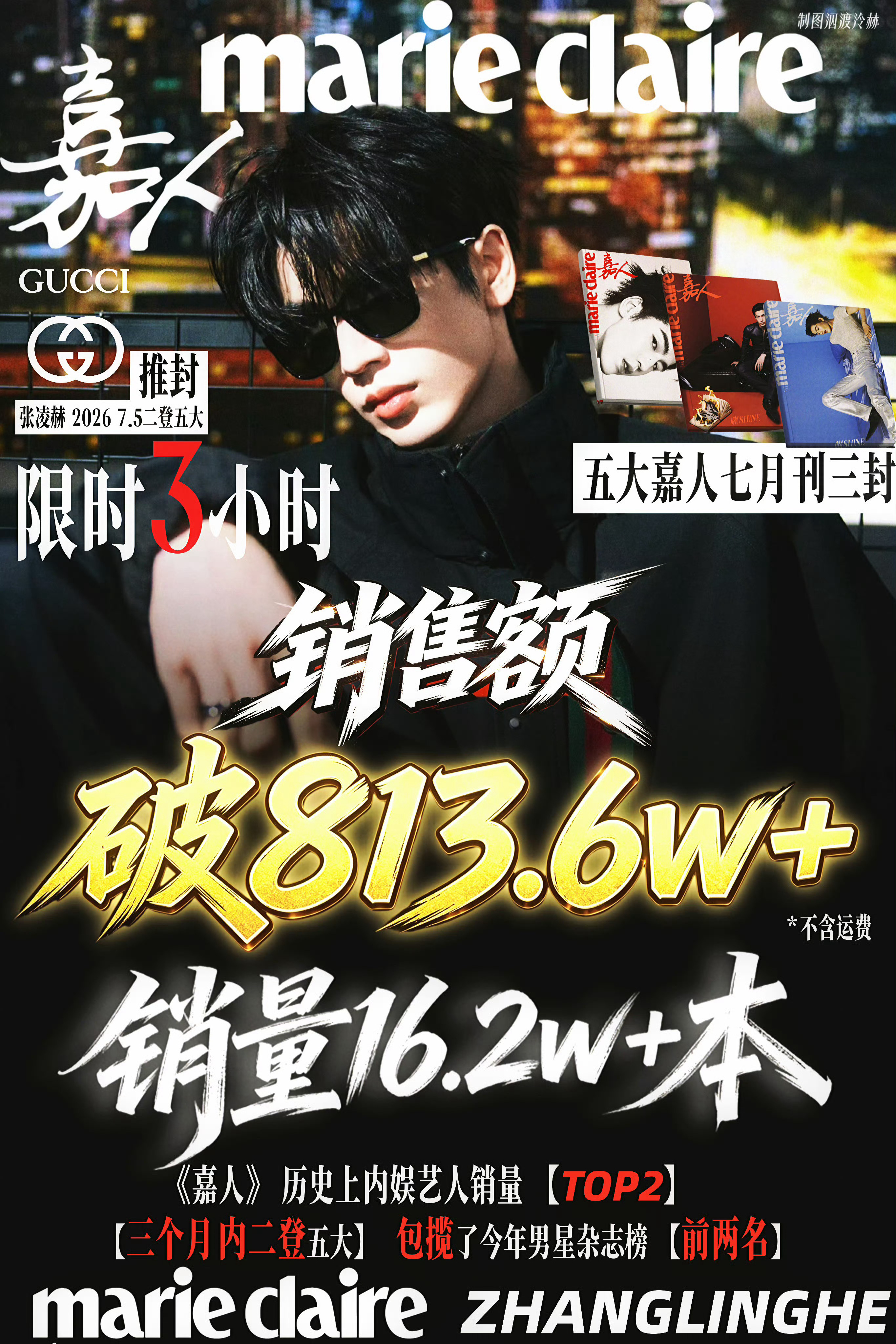 恭喜张凌赫三个月内连续解锁两本五大，第一本五大《ELLE》四月刊1880w，第二
