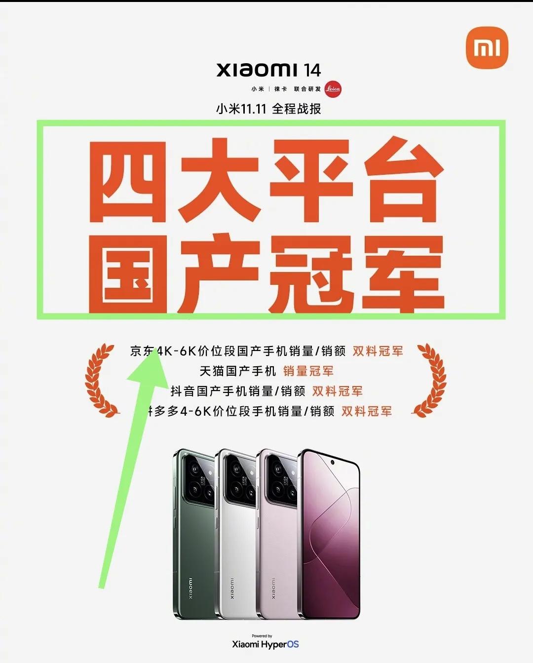 小米这次双十一成绩单用“国产冠军”这个词比较有意思，不提安卓了！

熟悉小米海报