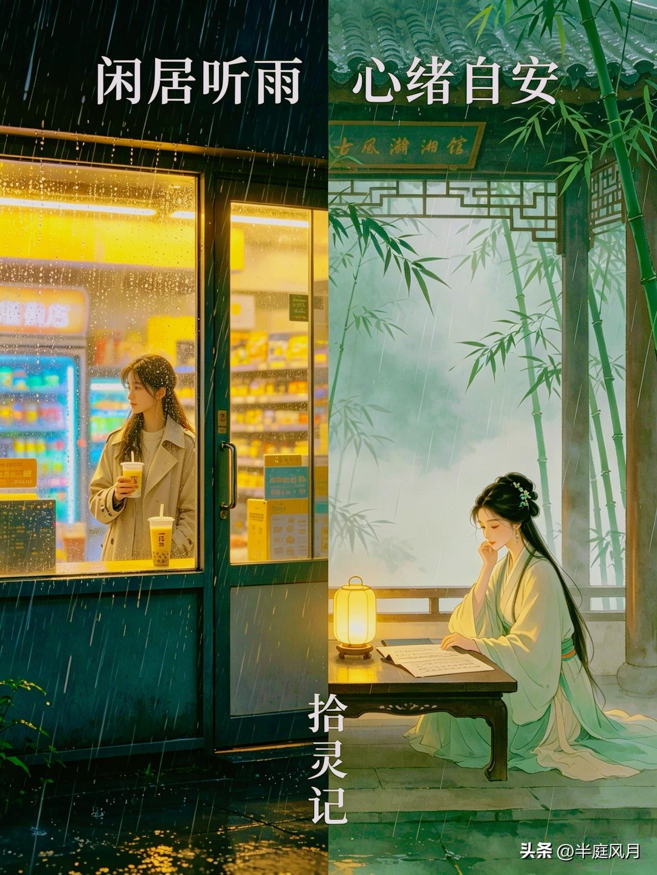 拾灵记｜闲居听雨，心绪自安

下班刚出写字楼，雨就泼下来了。没带伞，索性拐进楼下