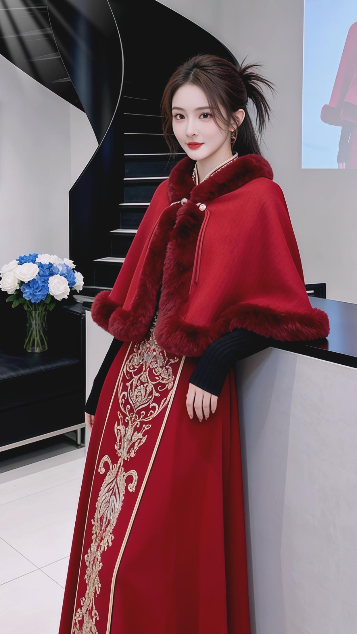 时尚 敬酒服 旗袍披肩 新娘 红色裙子