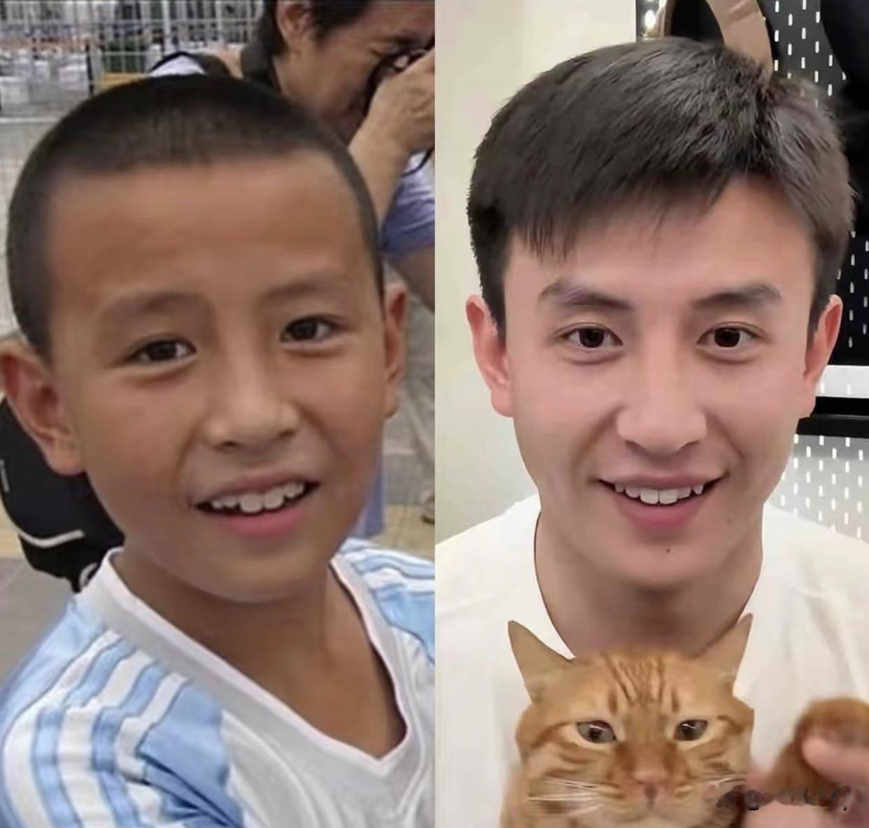 虽然很多网友说刘萧旭从小老到大，但他一笑真的不显老啊，尤其是露出小虎牙，莫名有一
