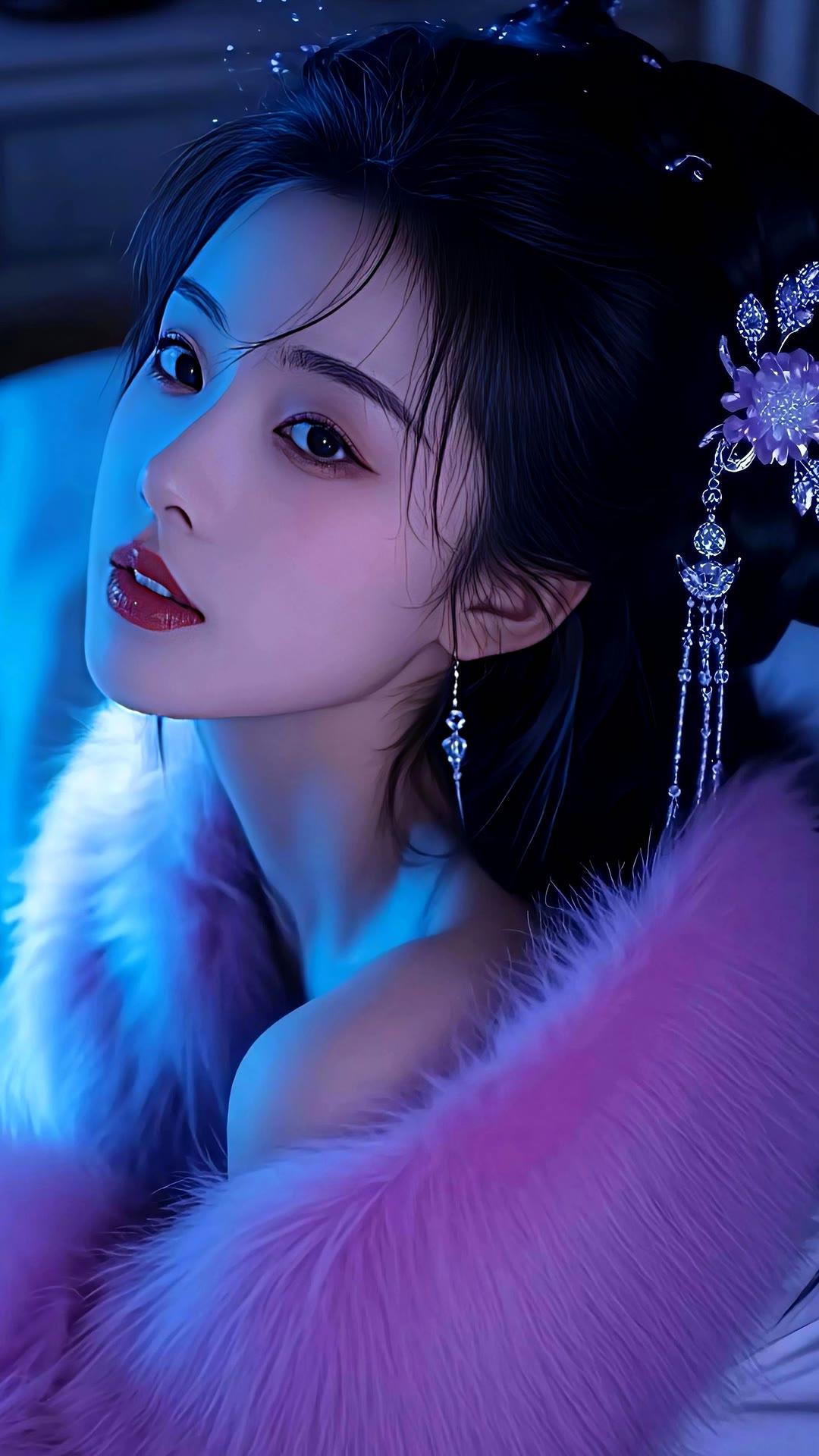 梦幻蓝紫色调，唯美古装造型，惊艳的少女