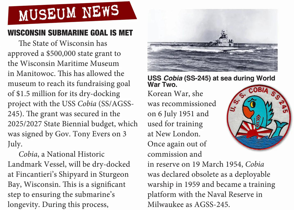 烽火问鼎计划每天认识一件兵器 美国海军博物馆新闻：威斯康星州的潜艇保护目标成功达