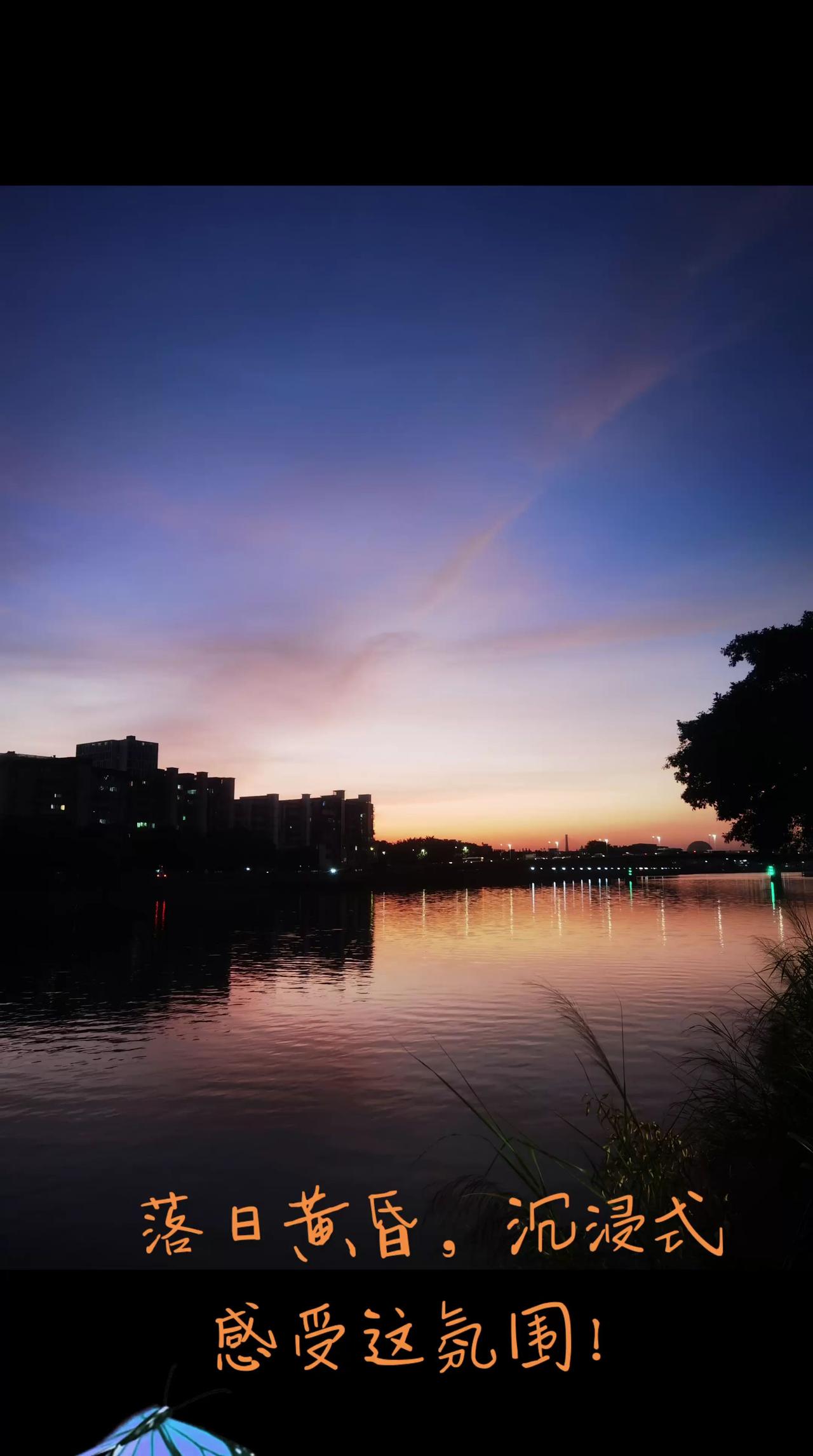 落日黄昏，城市一角的风景很美手机摄影