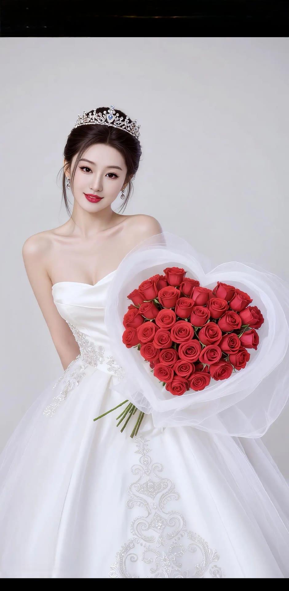 梦幻婚纱照，红玫瑰与皇冠的完美搭配，幸福满满！🌹👑💍