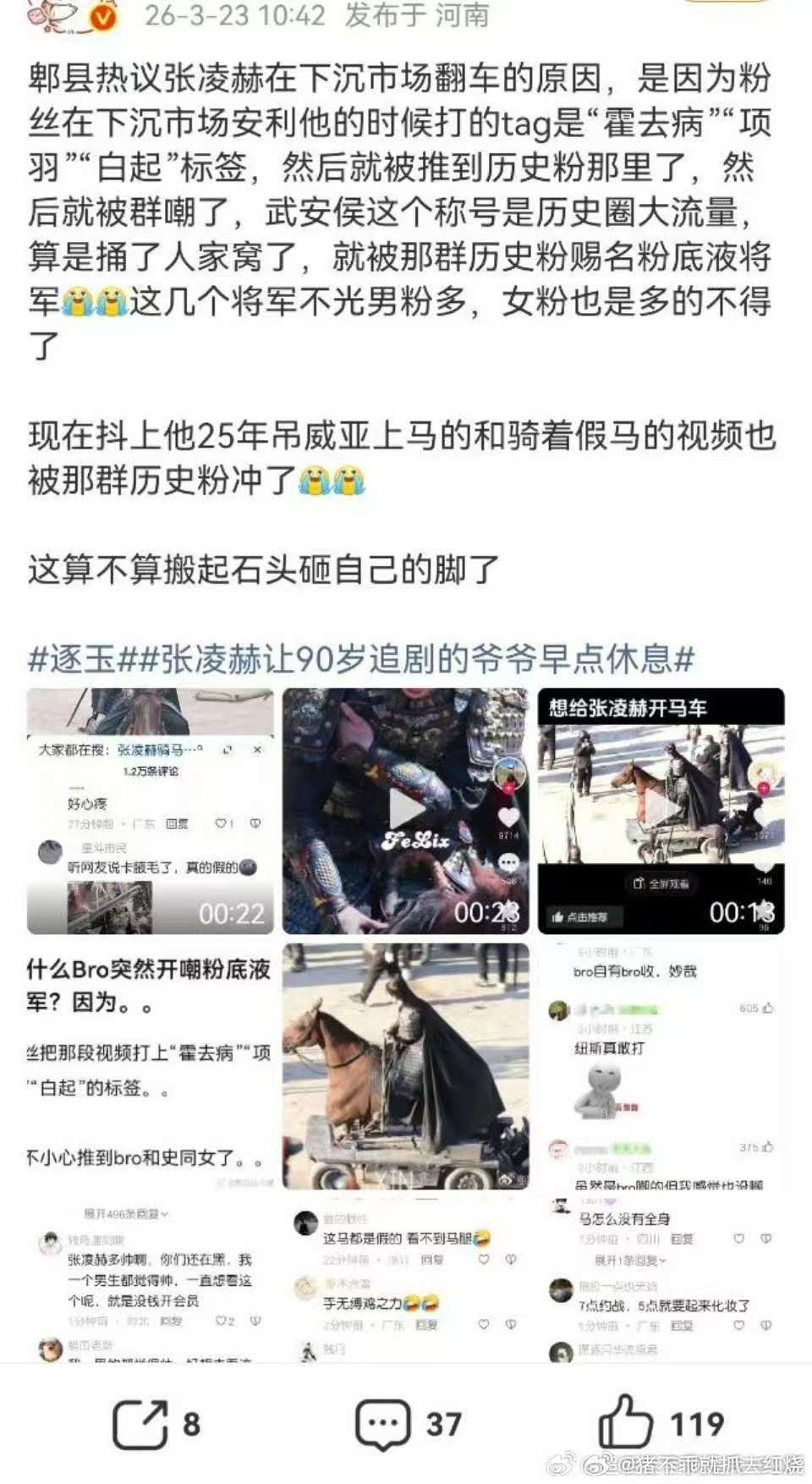 难怪这两天我抖音一直被推送用何润东项羽骑马场景辣菜张凌赫的原来是惹到历史粉了 