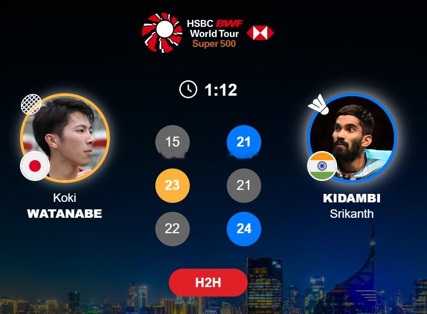 2026年印尼羽毛球大师赛 男单 1/16赛渡边航贵 15-21 23-21 2