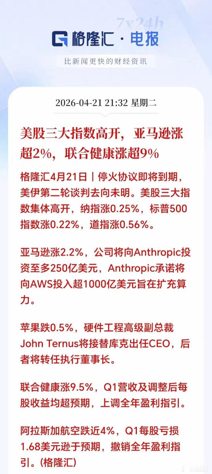 深夜突发大利好！美股夜盘全线高开。为啥突然大涨！美股到底发生了什么？美伊停火协议