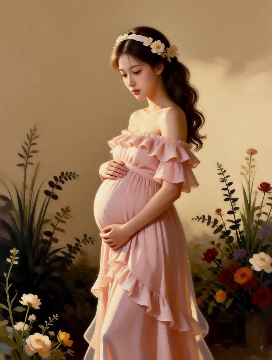 温柔孕味照，花海中的美丽孕妈