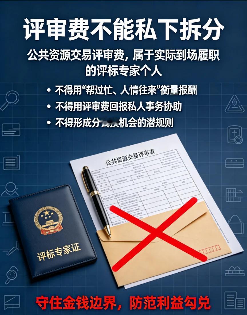 评标评审费能不能私下拆分，绝不能用“帮过忙、人情往来”来衡量。公共资源交易的评审