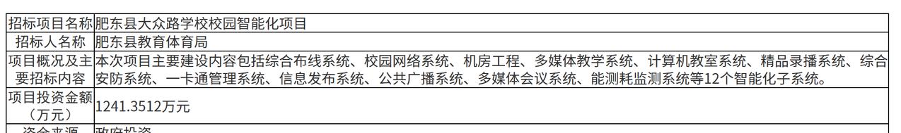 近日，肥东县大众路学校校园智能化项目正式发布招标公告，项目建设跑出建设加速度。