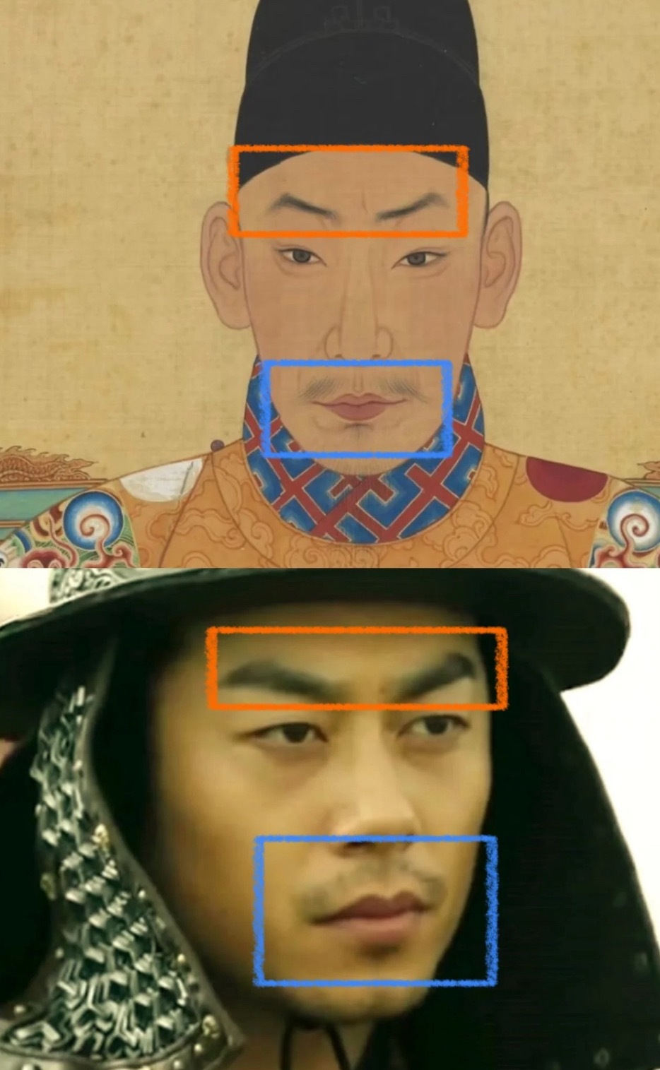 老朱家血缘发力了今天看明史看到朱厚照画像越看越眼熟，尤其是眉毛和嘴的轮廓，想起来