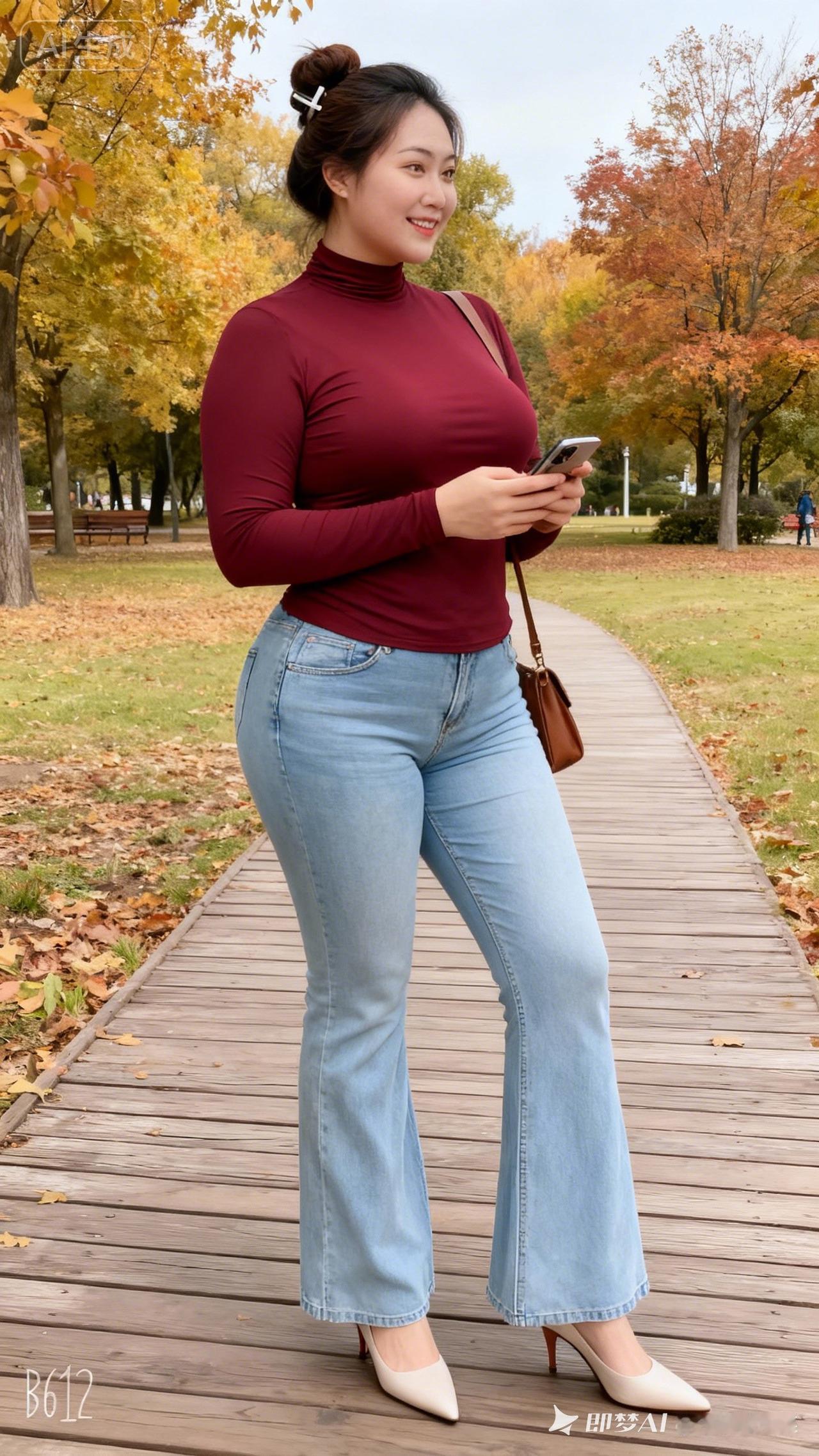 秋日穿搭指南：酒红色高领衫+牛仔裤，时尚又保暖！🍂👗👠