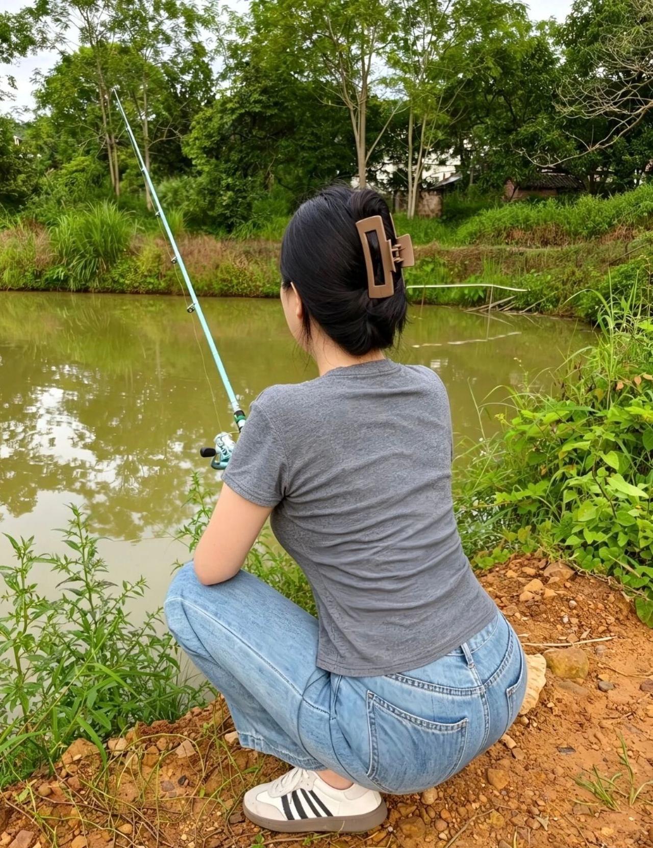 发现一个钓鱼小姐姐，这姿势是新手还是老手？
  我要这样蹲着一会就腿麻，她是久炼