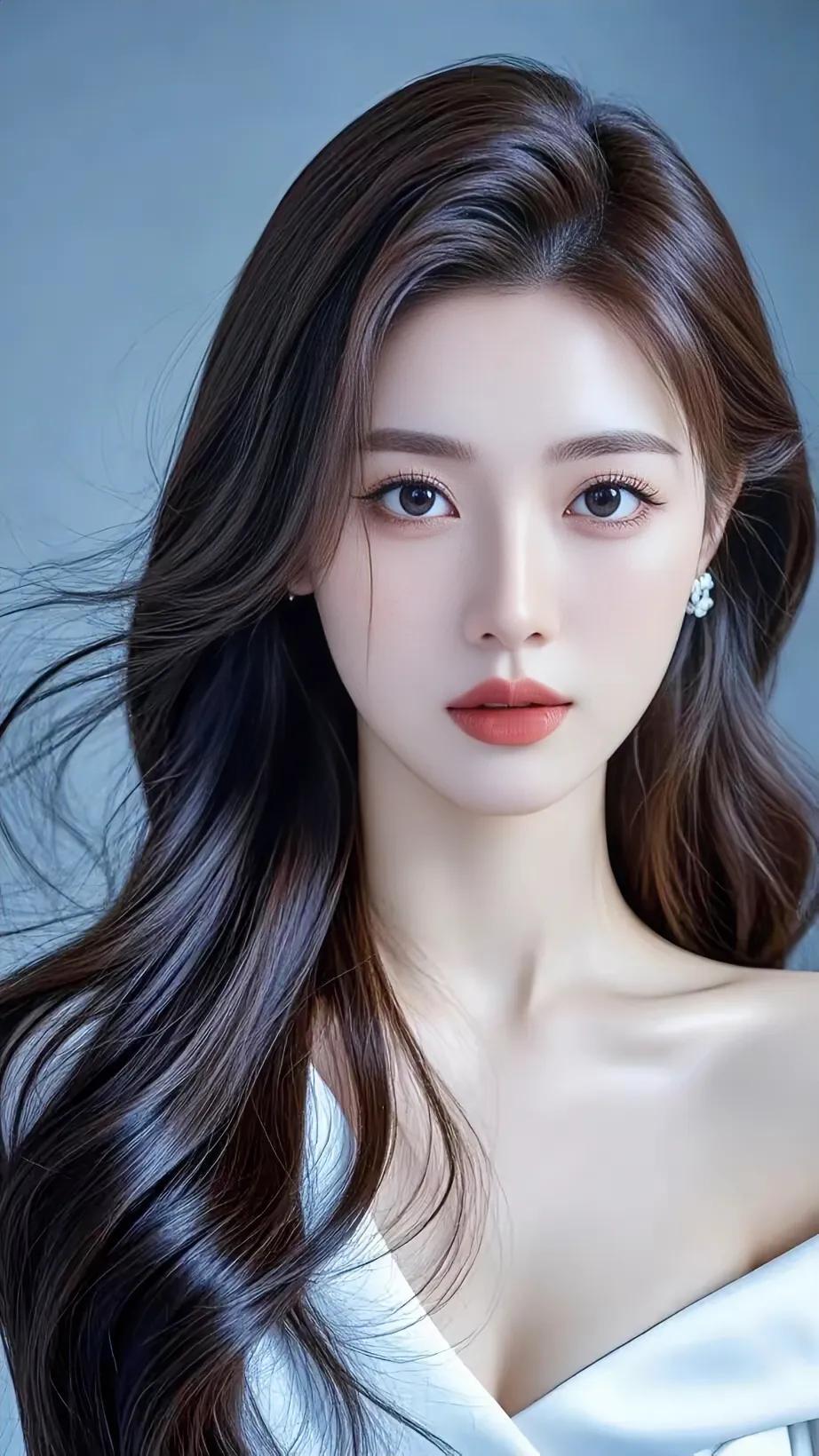 佳人美女宛如春日之花，娇艳欲滴。眉似新月，眸若繁星，流转间似有光芒闪烁。唇如樱桃