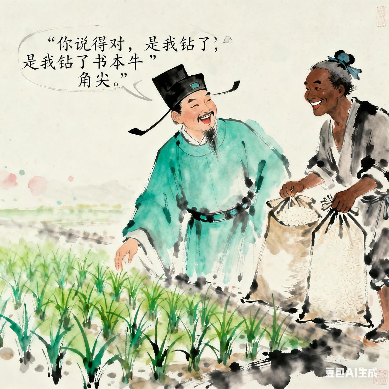 古代笑话

县太爷下乡巡查，

见农夫在田里插秧，

想显显学问，站在田埂上问：