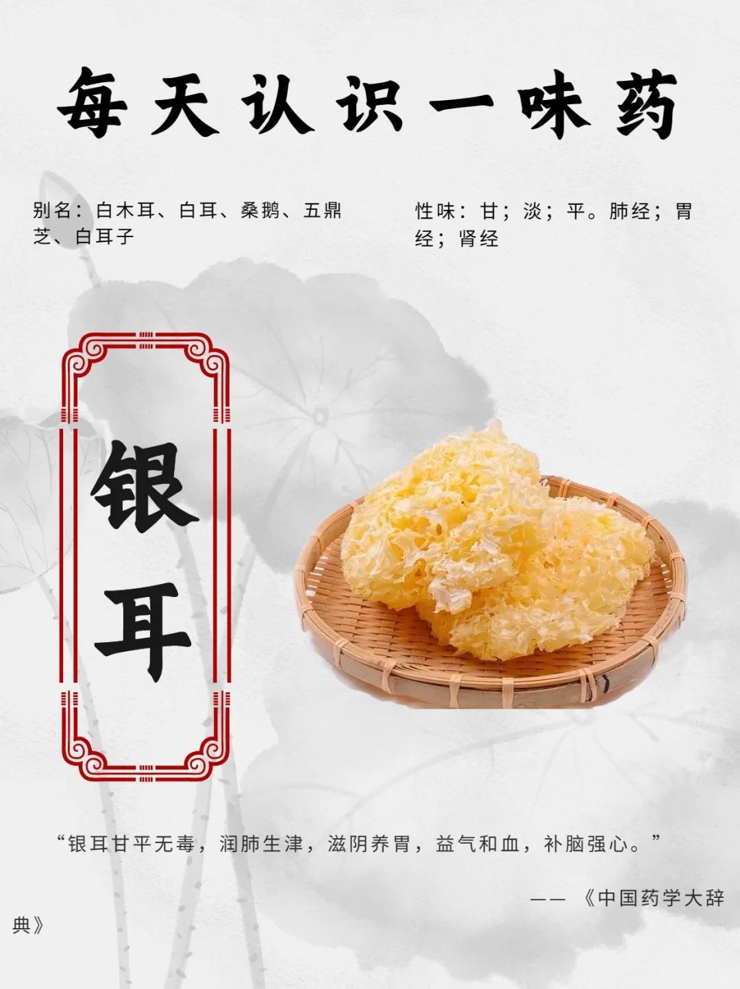 每天认识一味中草药——【银耳】

真菌类银耳科银耳属植物银耳以子实体入药。

春