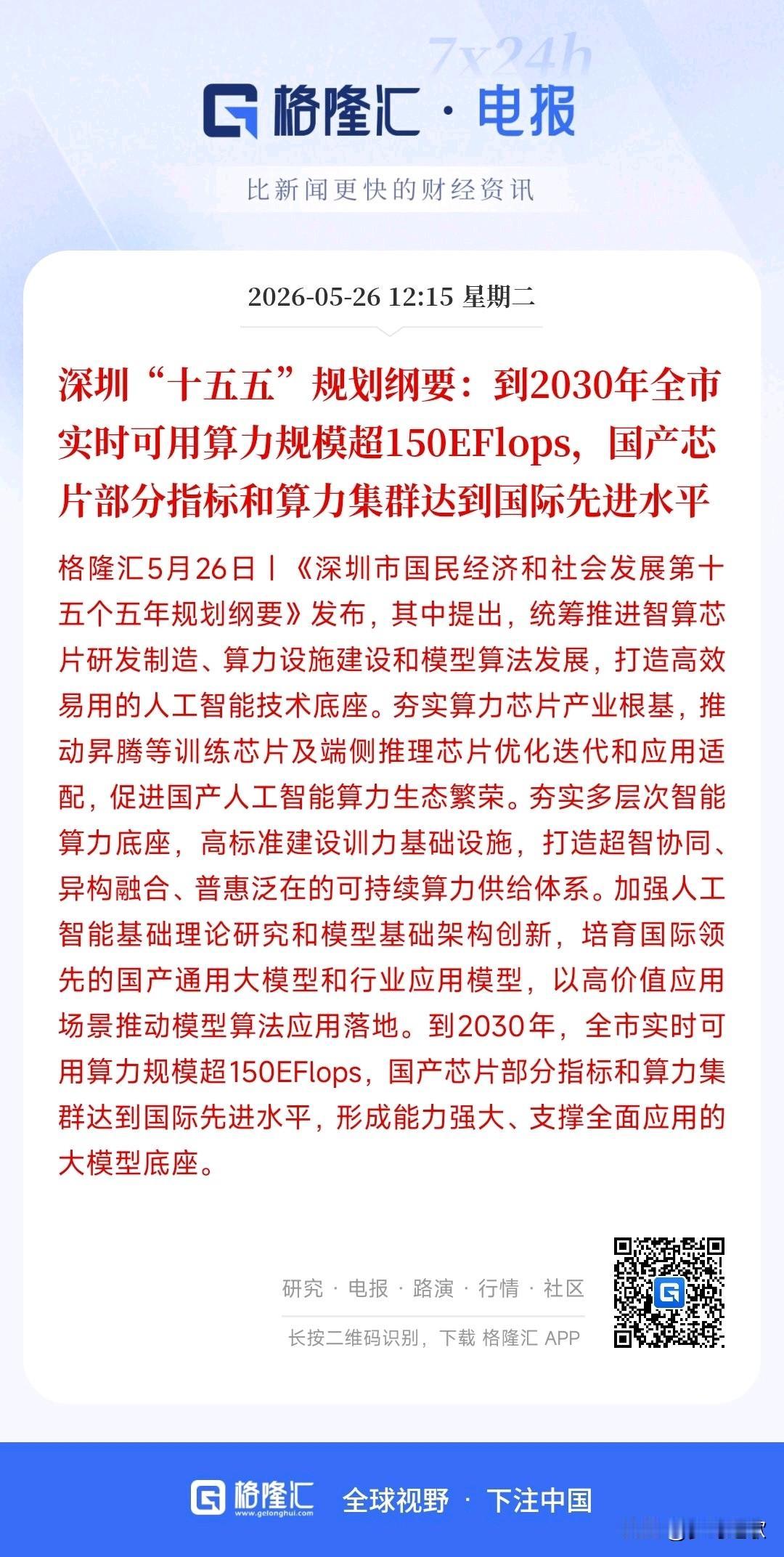 就在刚刚算力板块迎来政策性利好，而且是长期的推动
1深圳要全力做AI算力、国产A