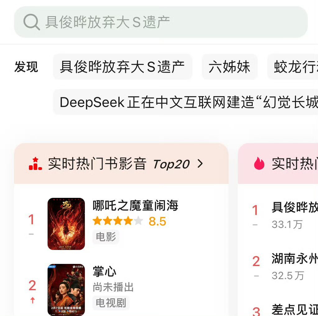 掌心实时热度  刘诗诗窦骁《掌心》在豆瓣上的实时热度top2了 ，站内热度也破6