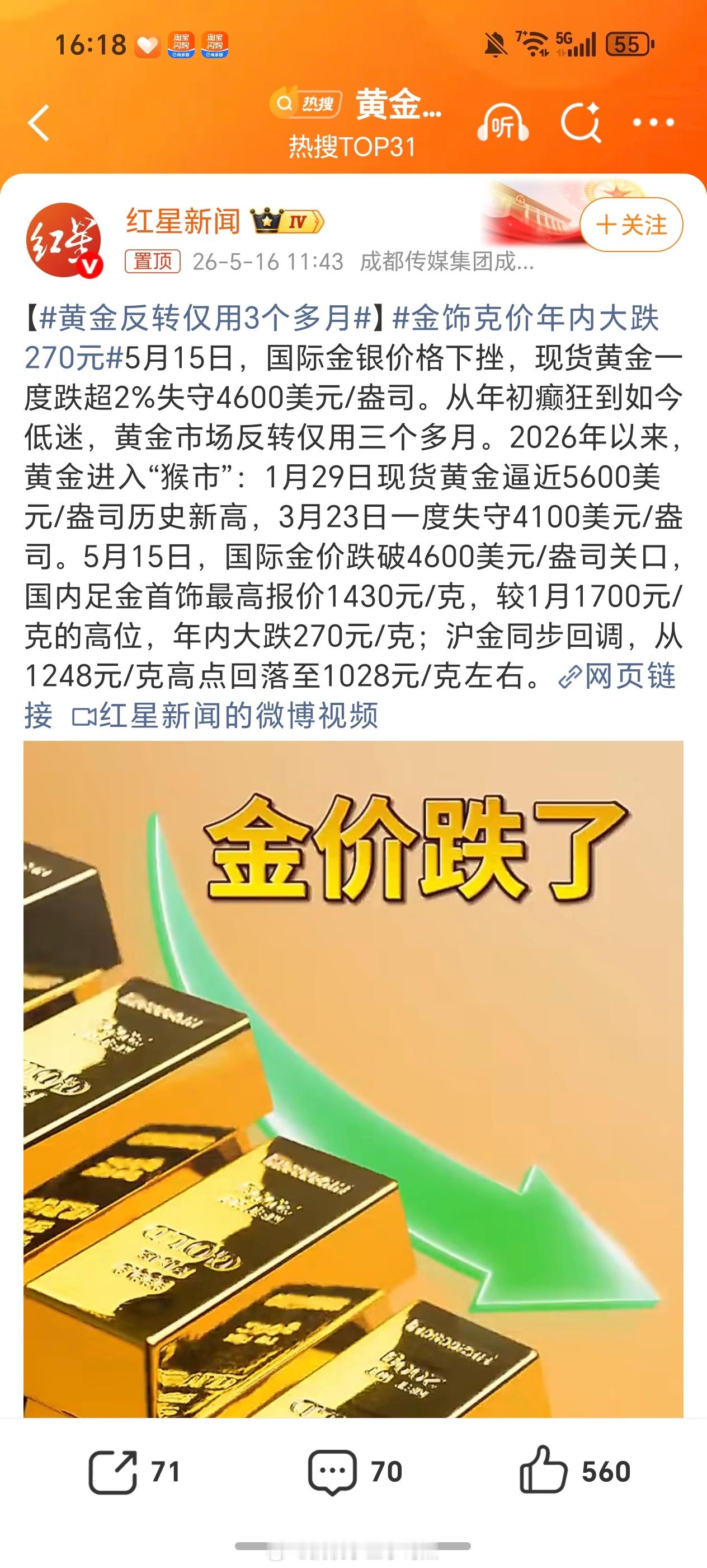 黄金反转仅用3个多月能不能稳住1000今年买黄金挣不上钱 