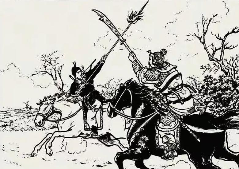 秦琼被魏文通追到河边，马陷泥里跑不动了，眼看要被砍，突然两支箭射中魏文通双臂，直