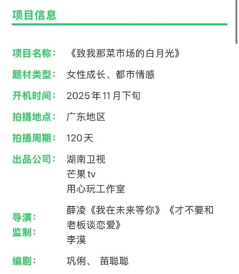张婧仪、陈靖可 《致我那菜市场的白月光》组训，11月下旬开机 