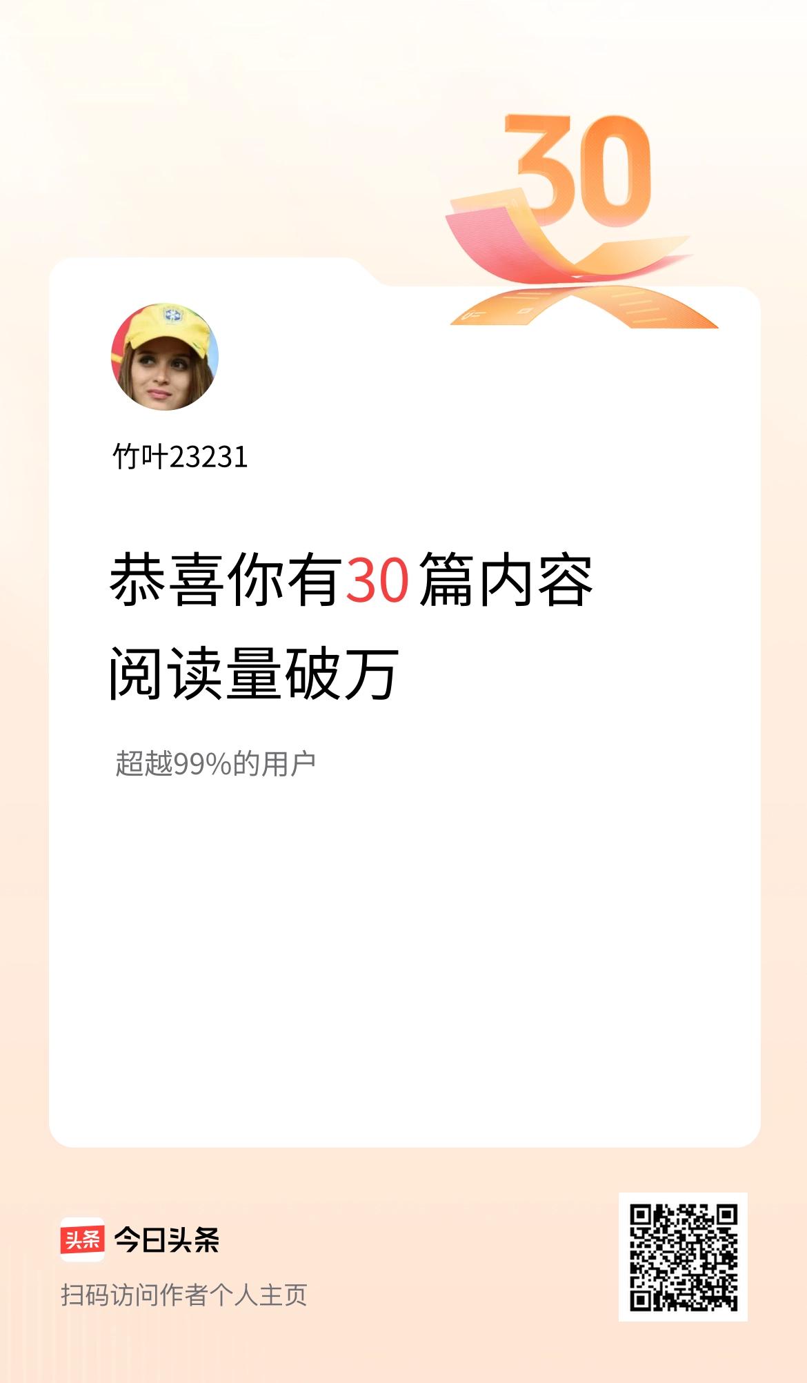 我在头条破万阅读量内容篇数破30