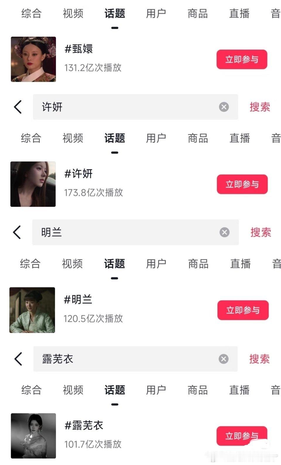 抖🎶四个话题破百亿的女性角色 