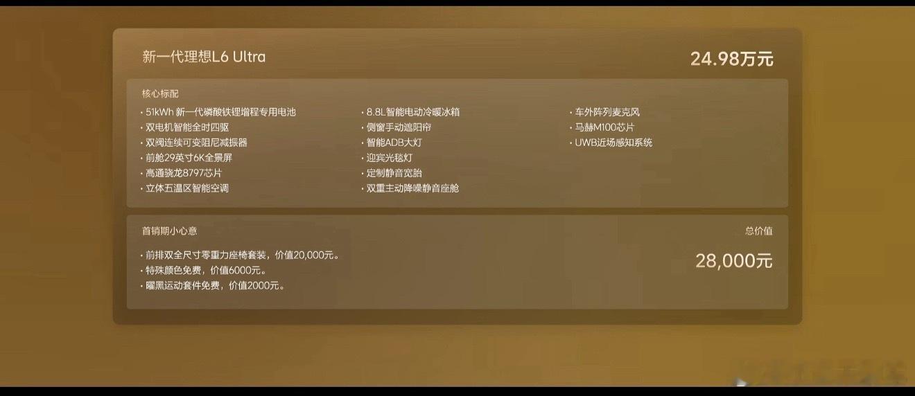 新一代理想L6 Ultra价格24.98万元，猜到了，加量不加价，竞争太激烈了，