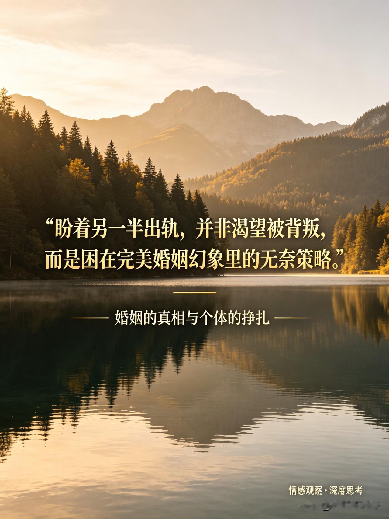 一条提问在社交媒体上悄然走红：“盼着另一半出轨是什么感受？”

评论区没有谴责，