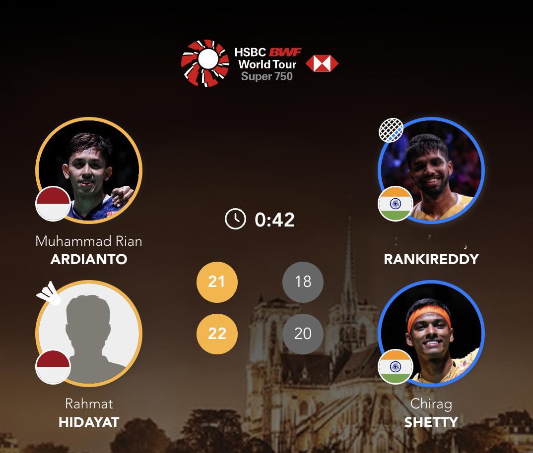 阿迪安托/拉赫马特🇮🇩 21-18、22-20 🇮🇳兰基雷迪/谢提下轮：