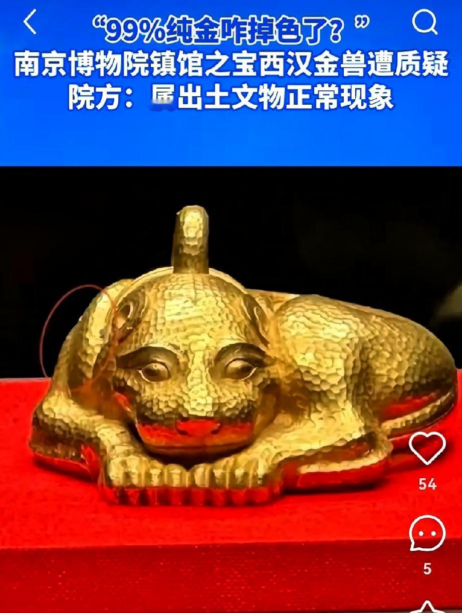 又被惊掉下巴！
南博那价值40亿的西汉金兽，居然被游客拿探测仪测出是“铜质”，还