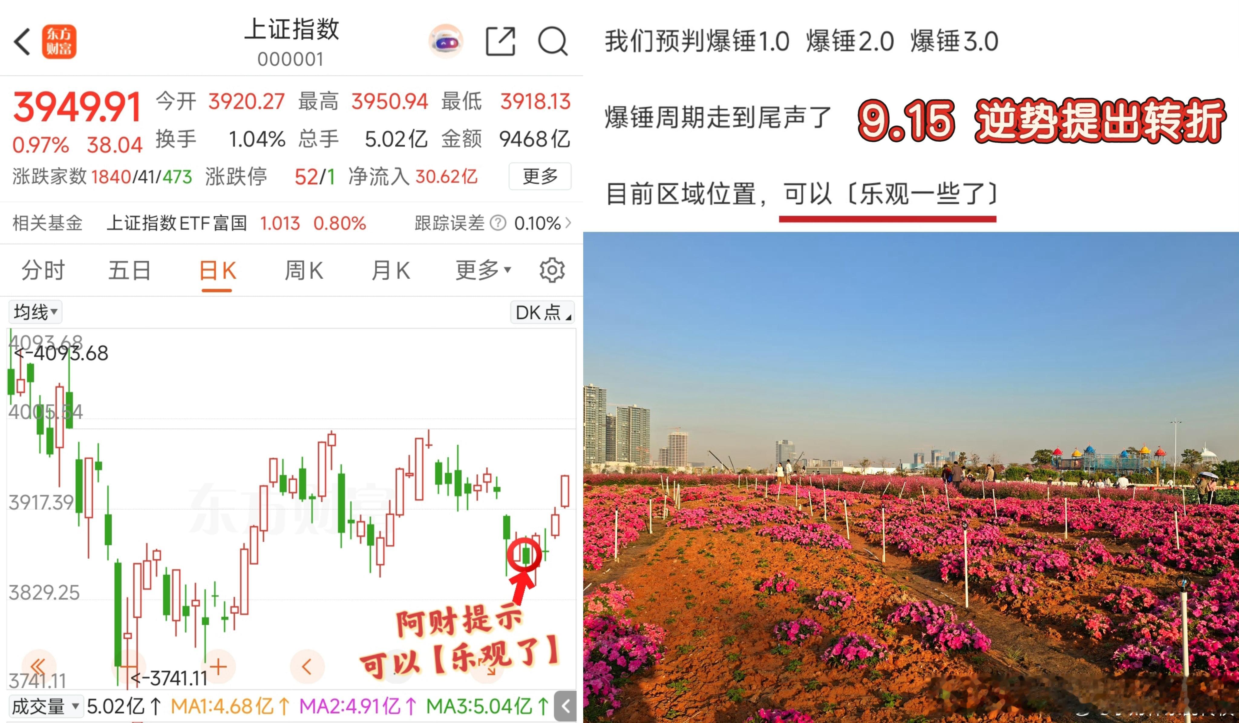如图丨9月15日，那天的阴线大家应该有印象很多博主已转熊市观点头部大V比如〔 大