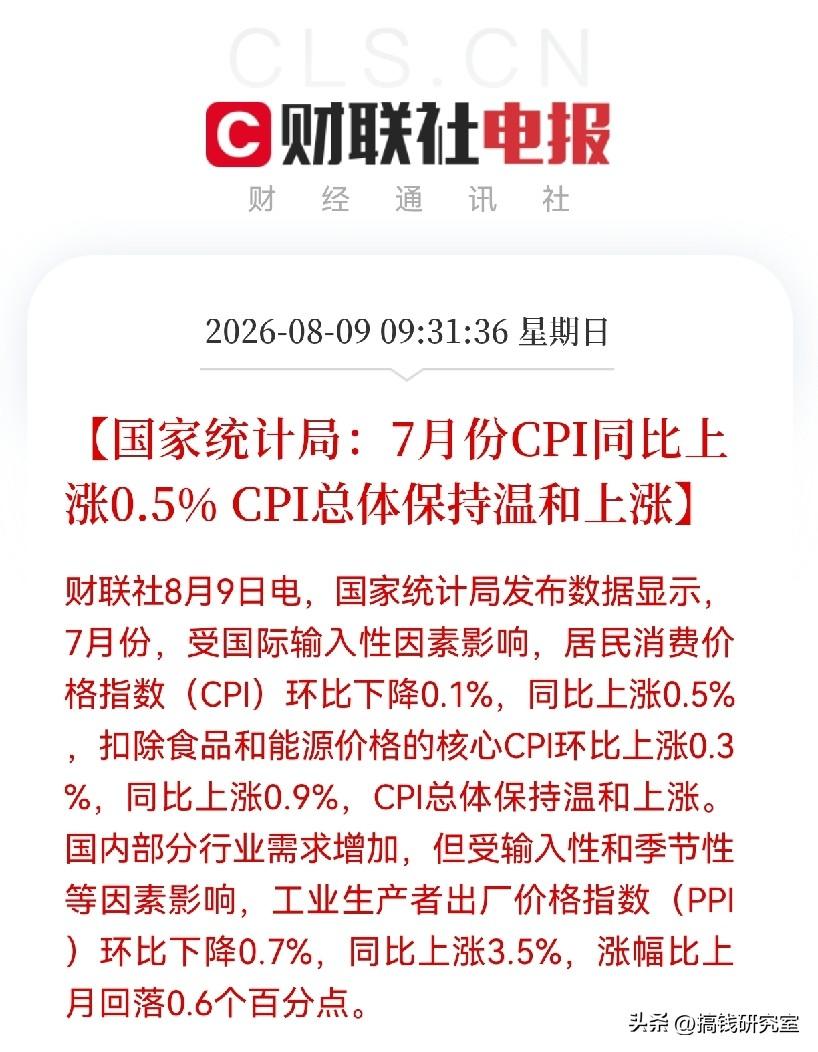 CPI涨了0.5%，但你的体感可能比这个数字更热。

国家统计局8月9日发布的数
