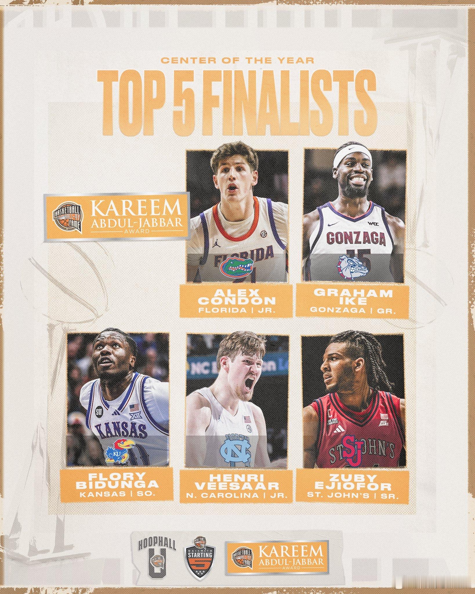 NCAA 季终五个位置最佳球员top5 