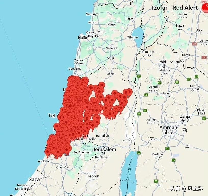 全是红点！现在以色列是全国警报都拉响了，咱们就等着看看大朗最新火箭刷屏如何了，现