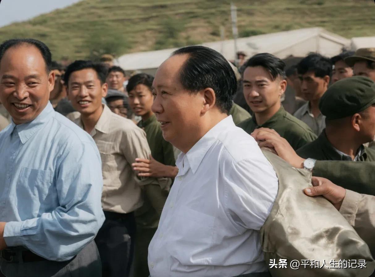 高清修复1958年5月25日，毛主席、周总理、朱老总等和群众一起在十三陵水库义务