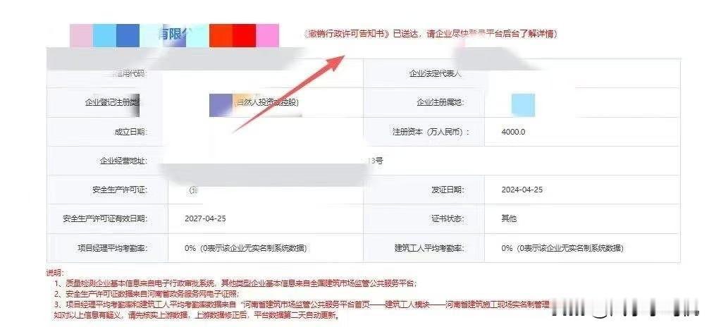 这次是真的，河南住建厅动真格了，不合格的企业直接给你下撤销通知书，就是你的安全生