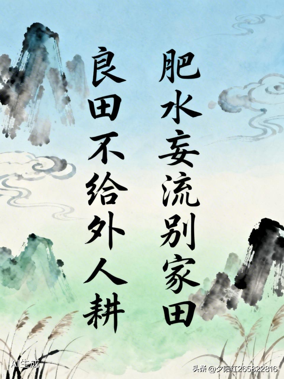 上联:良田不给外人耕
下联:肥水妄流别家田