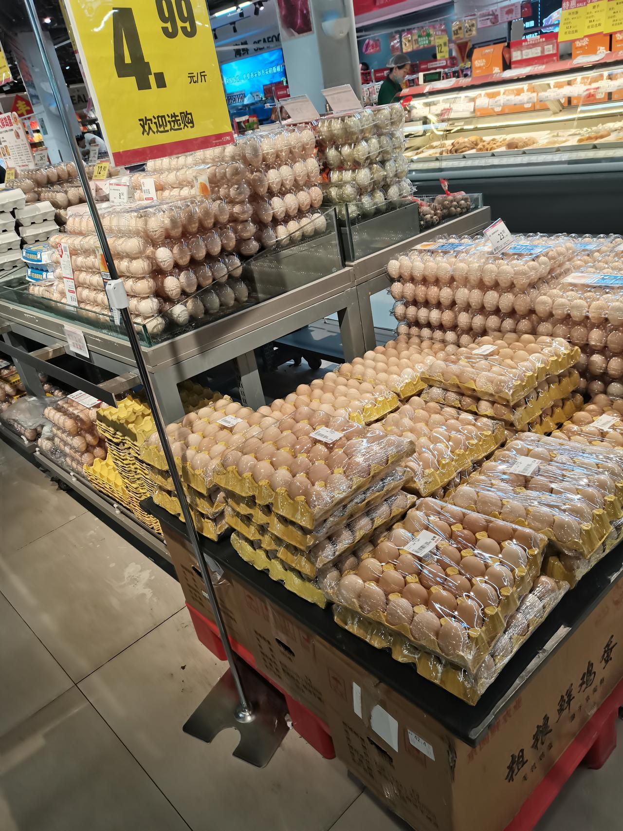 呼和浩特的鸡蛋4.99元了，比之前便宜了点点，这么一板鸡蛋17块多，比之前便宜了