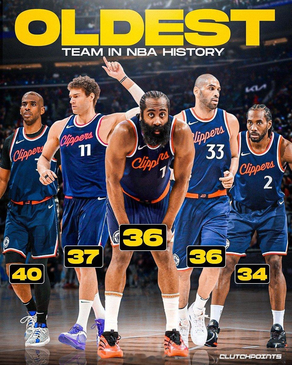 快船超越2000-01爵士，成为NBA史上最老球队，平均年龄达33.2岁。 ​​