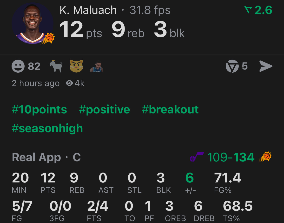 杰伦·格林出战22分07秒得到31分，太阳队史单场出场时间最短的30+。马鲁阿奇