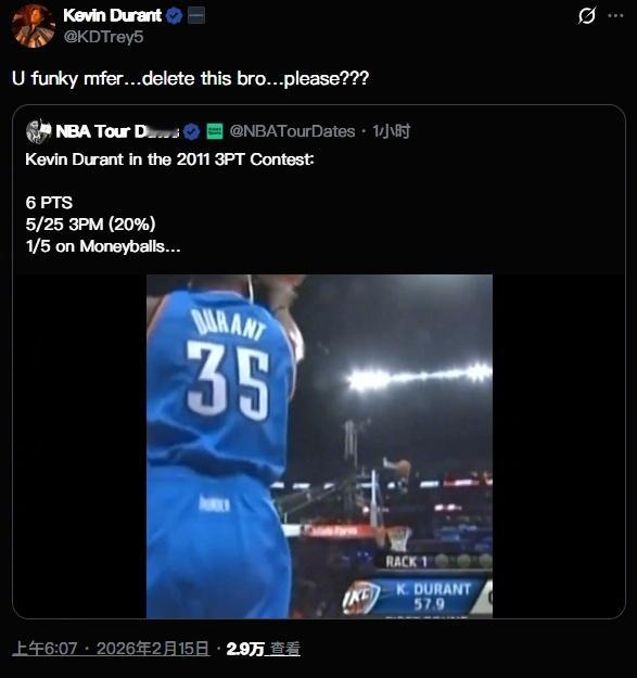 NBA 小帅也有认怂的时候……网友转发了杜兰特￼2011年参加三分大赛的集锦，他