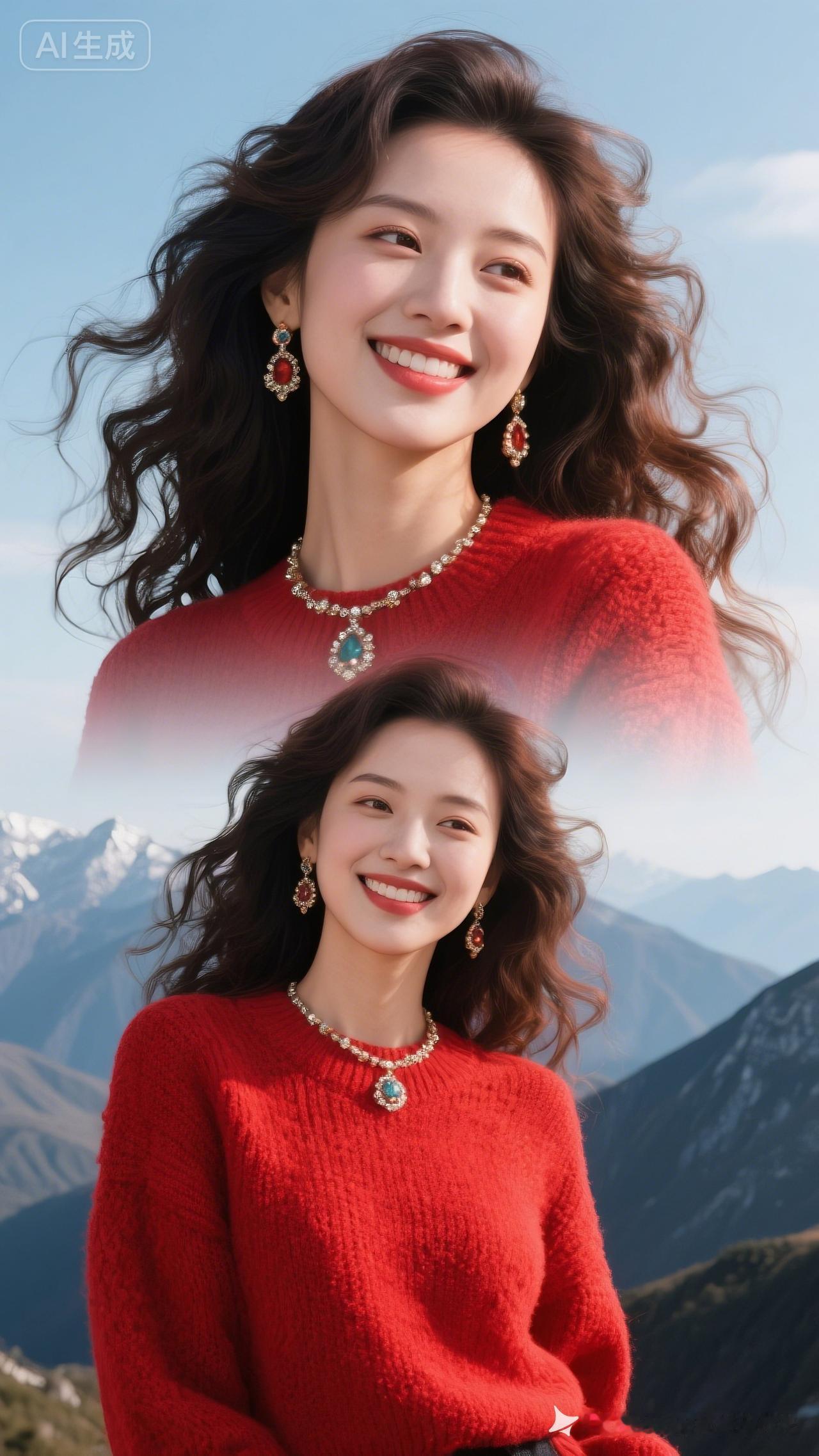 冬日暖阳下的红衣少女，笑容如阳光般灿烂！🌞💖