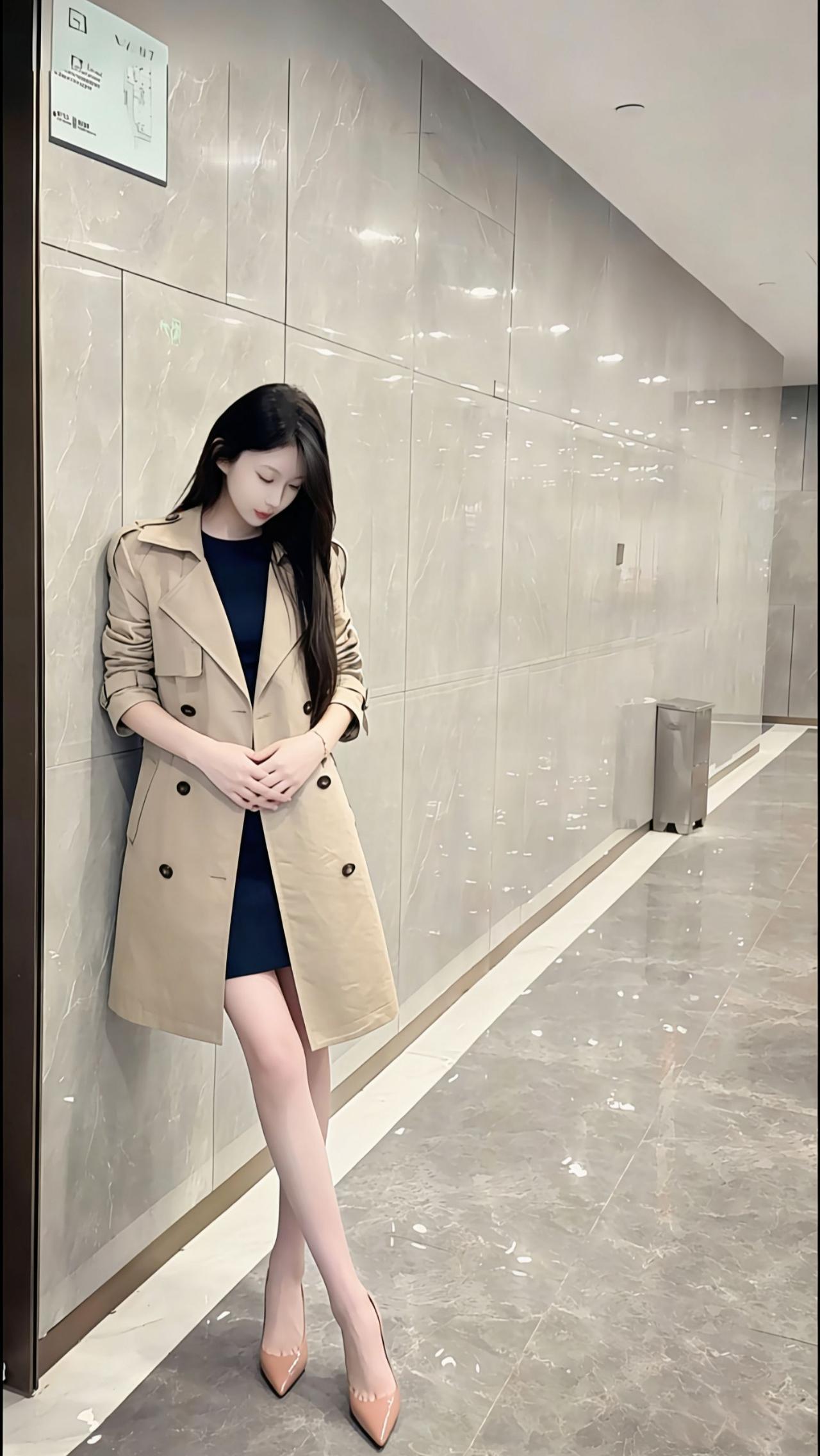 御姐风衣高跟鞋